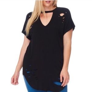 Plus Size Ultra Distressed Black Top
